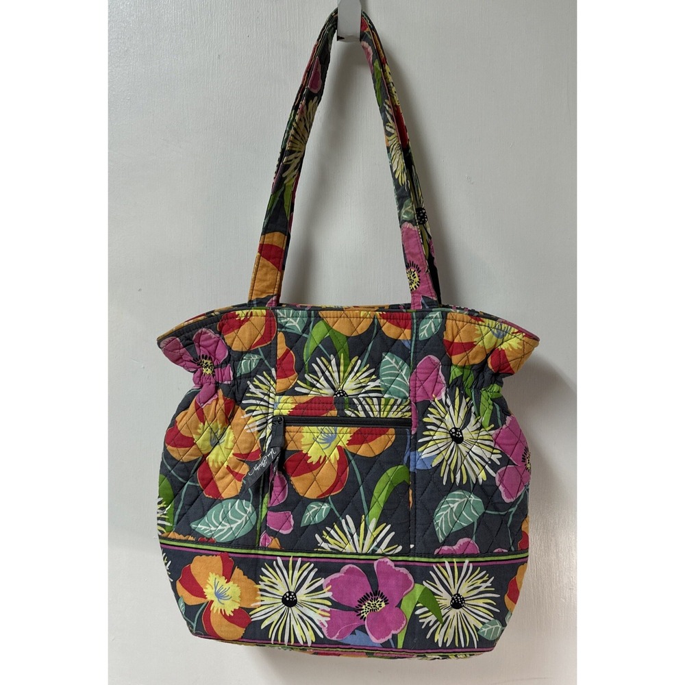 Vera Bradley Laura Bag Jazzy Blooms Gray Pink Purse Shoulder‎ Tote Bird Floral